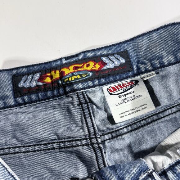 Vintage JNCO Burnin Hot Pipes Jeans 34W 30L Wide Leg Baggy Denim Crown Patch Y2K - Picture 4 of 15